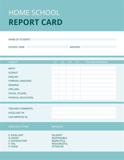 homeschool middle school report card template free